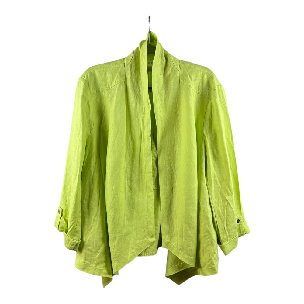 Chico's 100% Linen Flyaway Sz 2 NWT Francesca Jacket Solid Soft Lime Waterfall